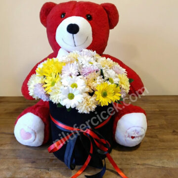 ayıcıklı-kutulu-cicek-buketi